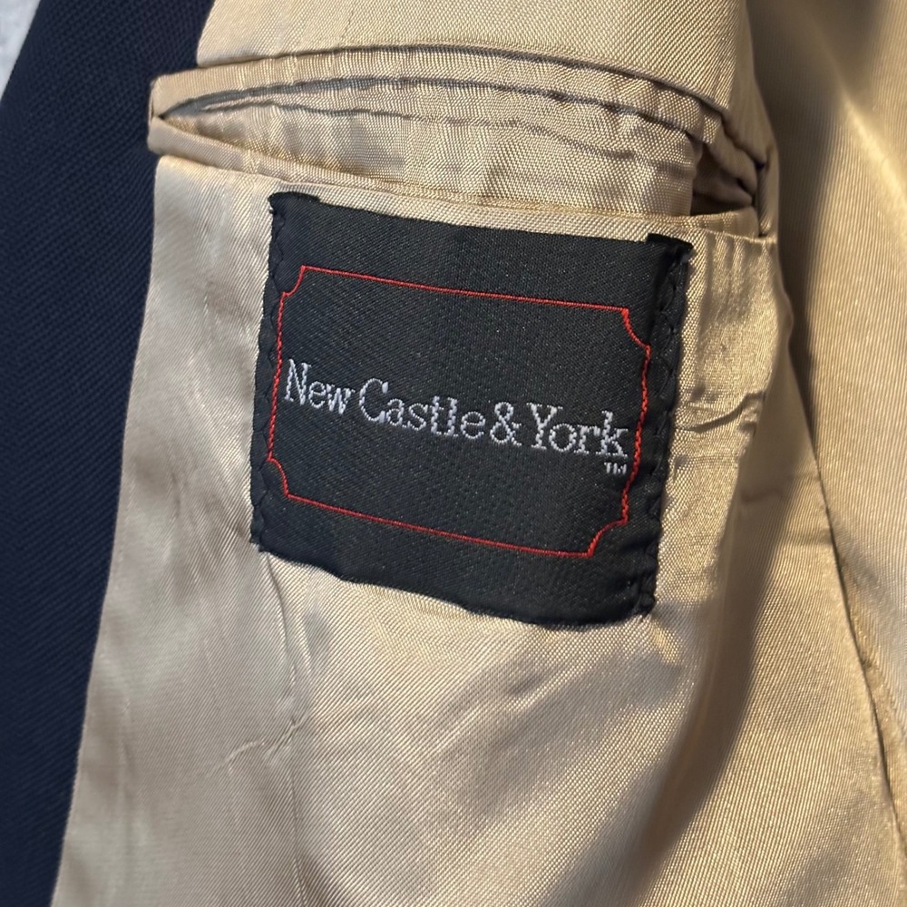 New Castle & York Men's 42L Blazer Navy Blue Gold Crest Buttons USA Vintage 90s - Picture 5 of 8